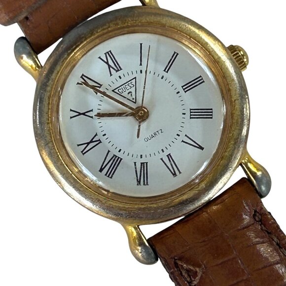 Vintage 80s 1989 Guess Bracelet Watch White Face Leather Band - Picture 3 of 7